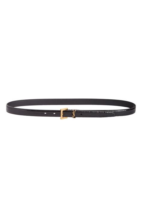 Saint Laurent YSL Logo Slim Patent Leather Belt 